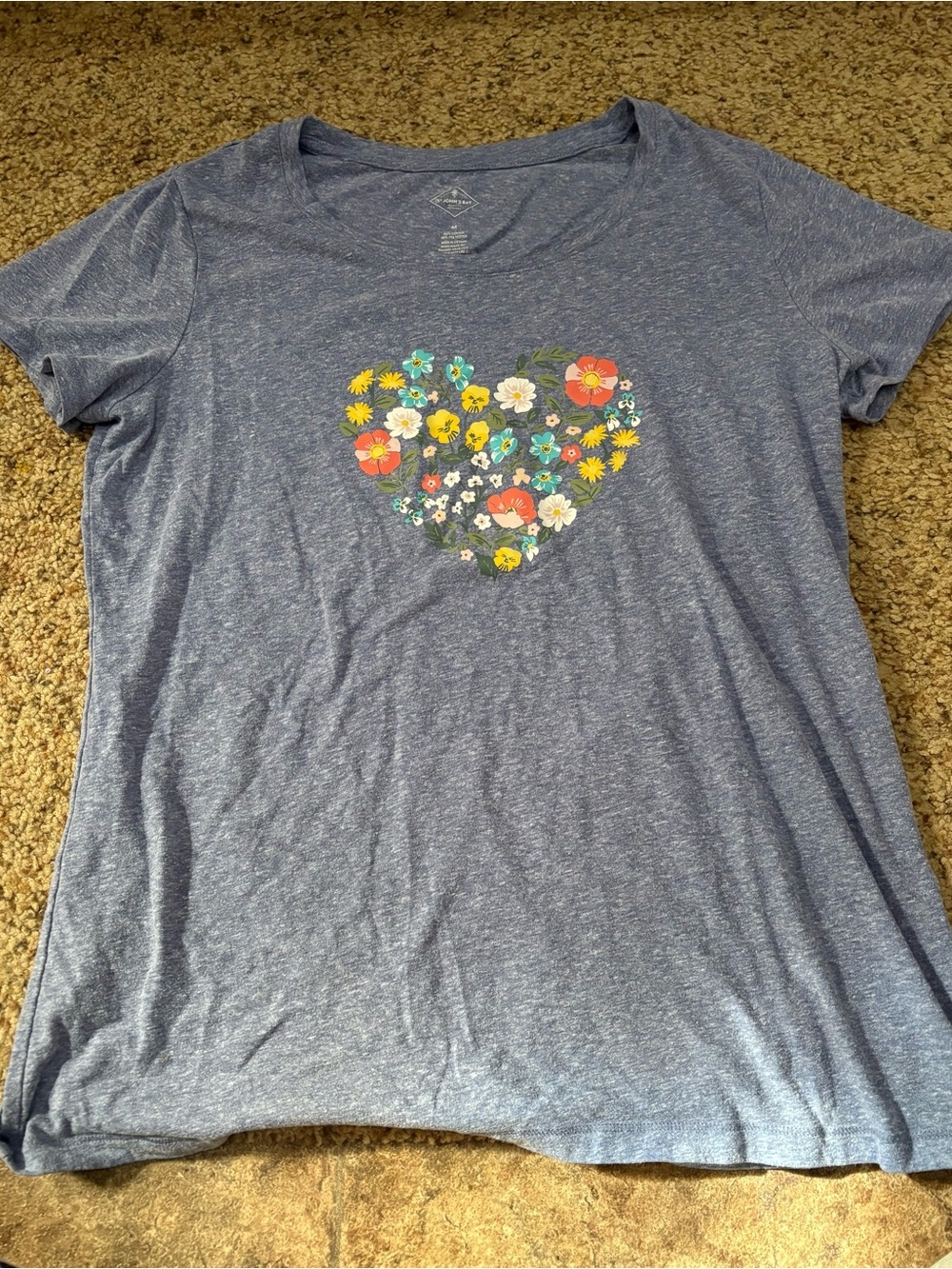 St. John's Bay Heather Blue Short Sleeve Tee with Floral Heart Graphic